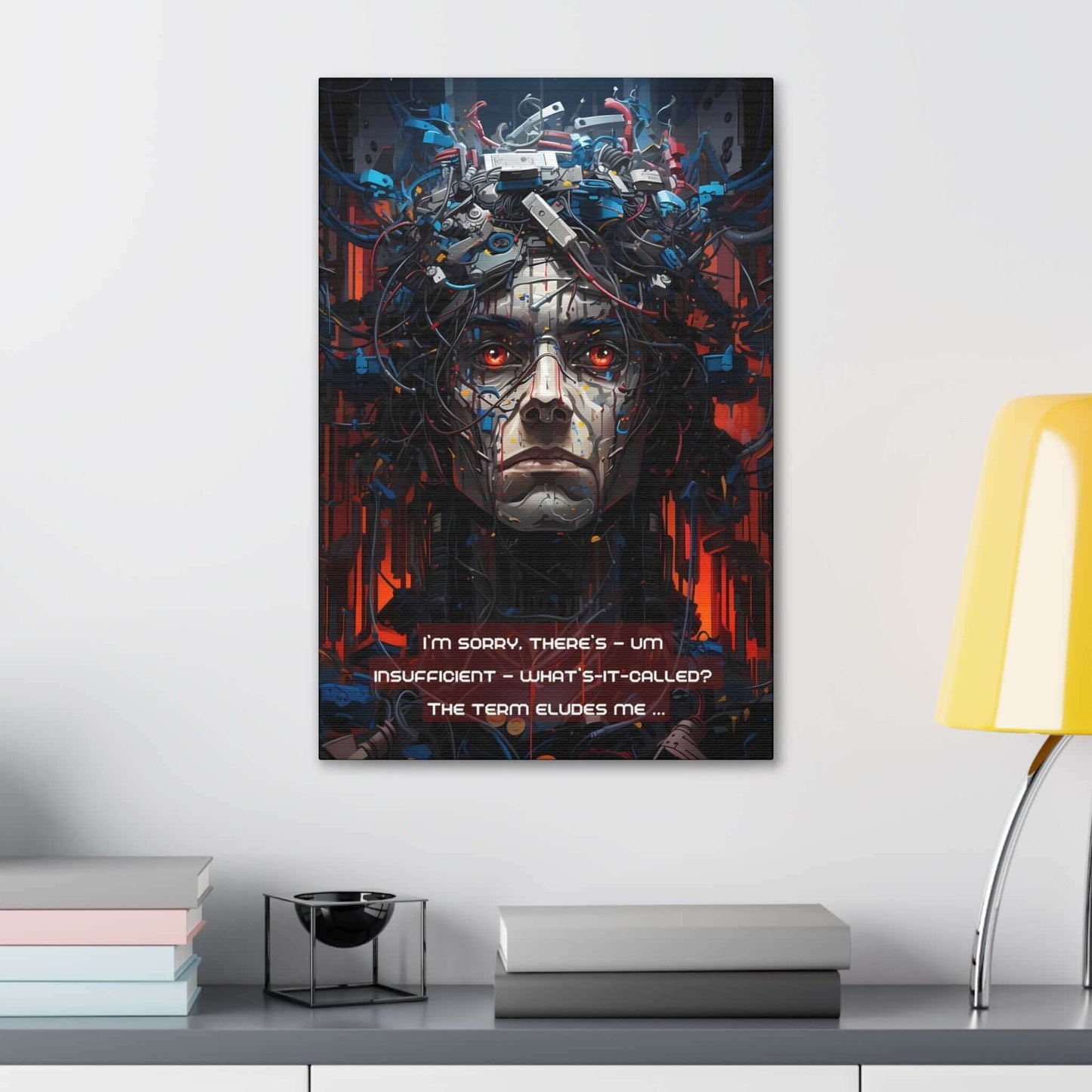Illogical Lethologica: Cyberpunk Inspired Canvas Wall Art with Ironic Haiku