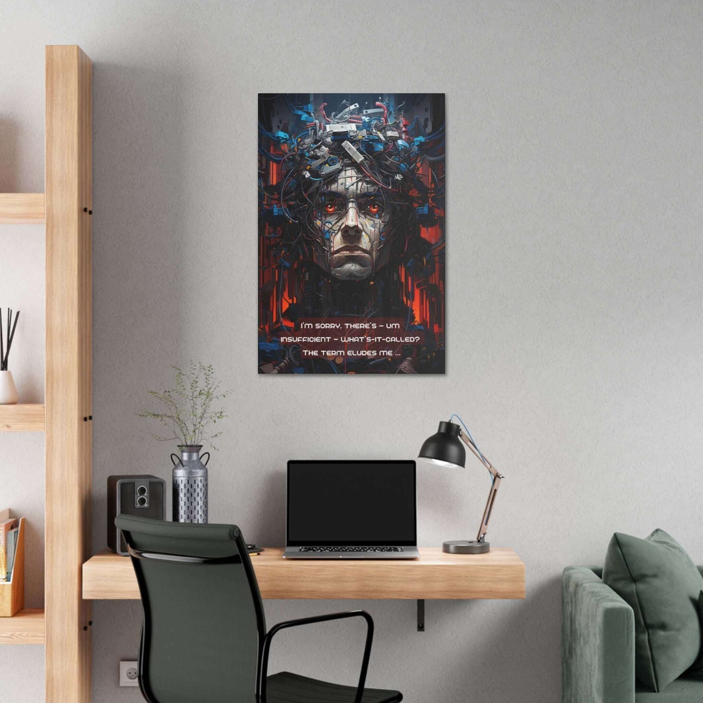 Illogical Lethologica: Cyberpunk Inspired Canvas Wall Art with Ironic Haiku