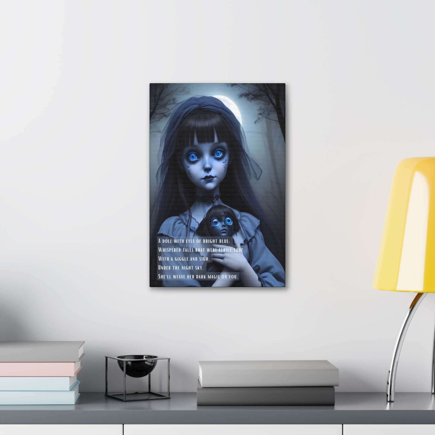 Midnight Whisperer: Spooky Yokai Canvas Wall Art Inspired by Dark Limerick