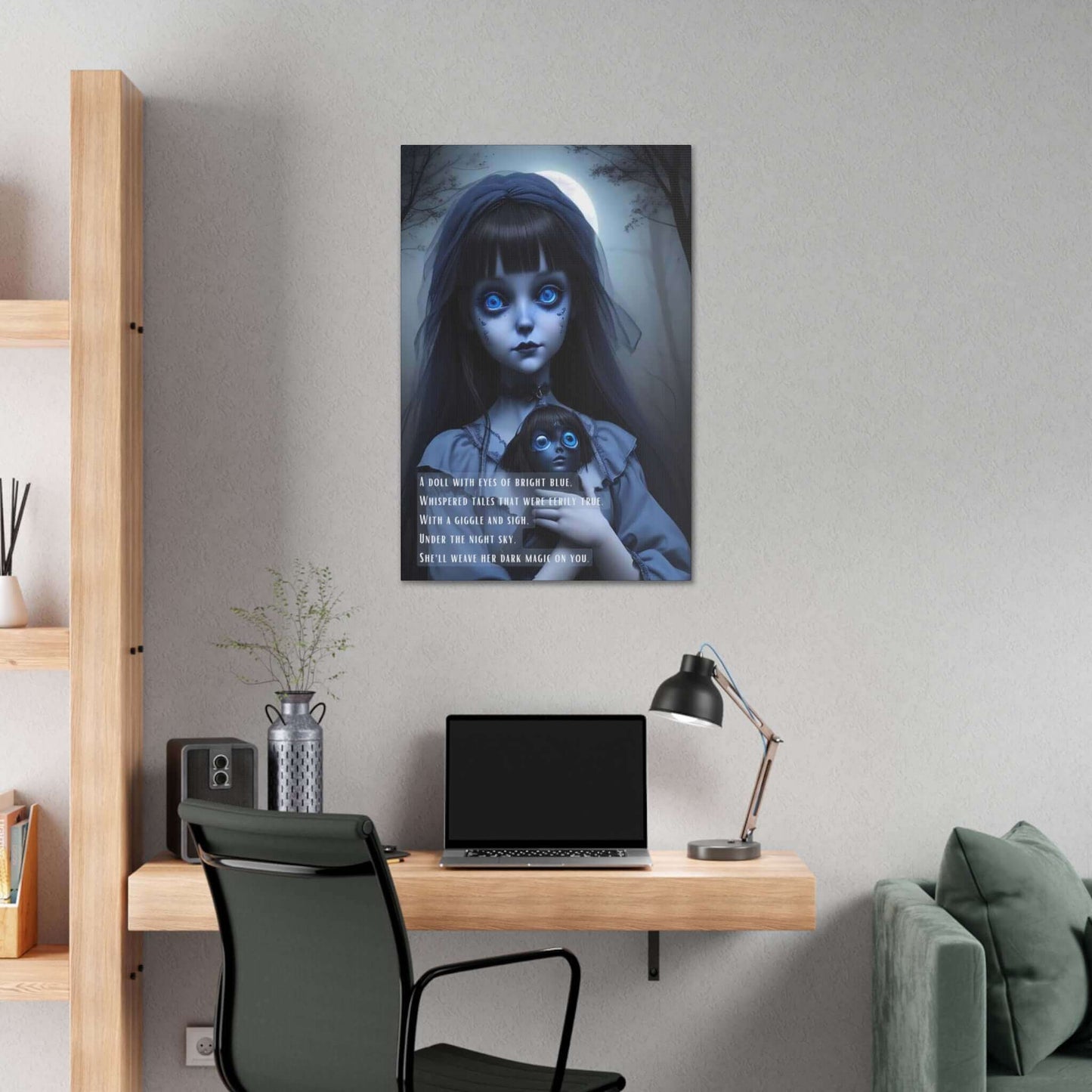 Midnight Whisperer: Spooky Yokai Canvas Wall Art Inspired by Dark Limerick