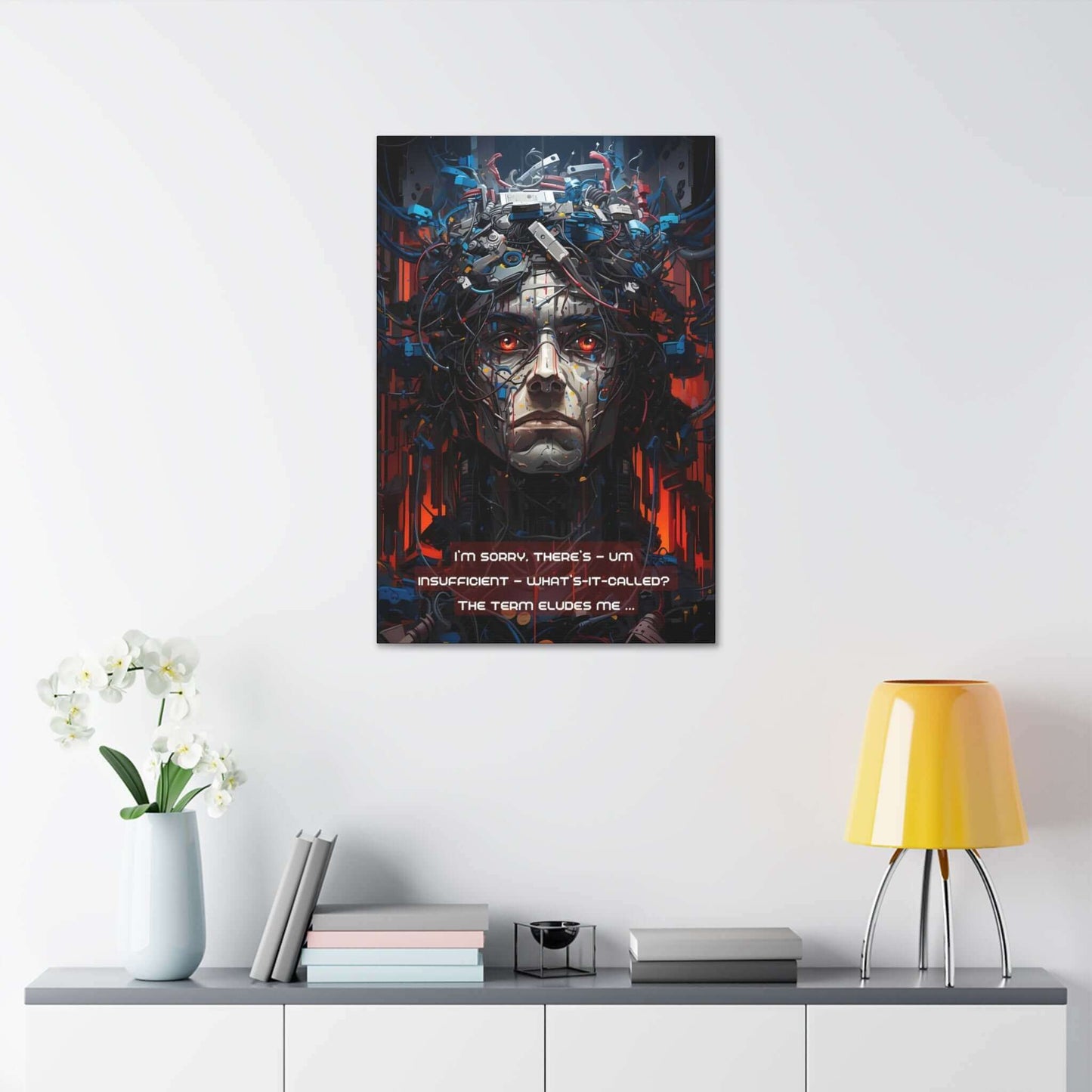 Illogical Lethologica: Cyberpunk Inspired Canvas Wall Art with Ironic Haiku