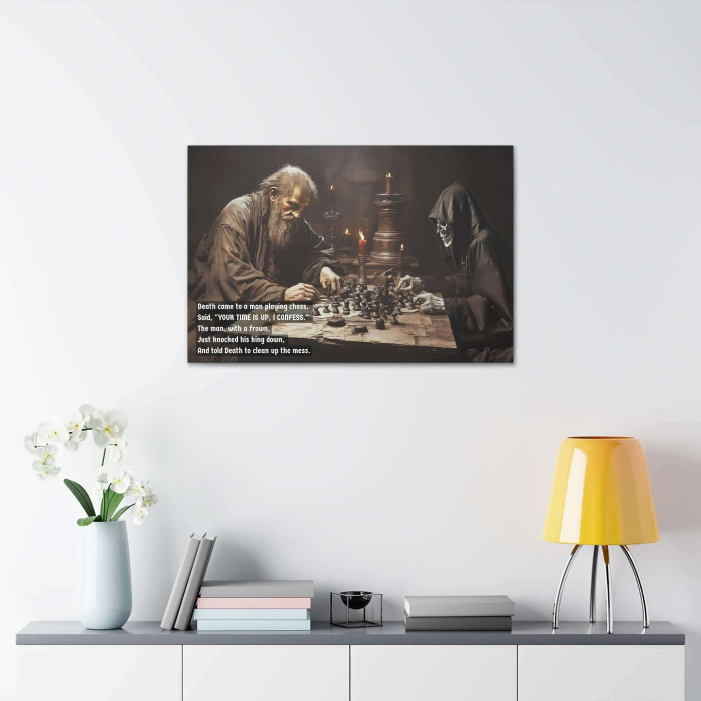 Checkmate with Death: Limerick-Inspired Canvas Wall Art of a Surprising Chess Duel