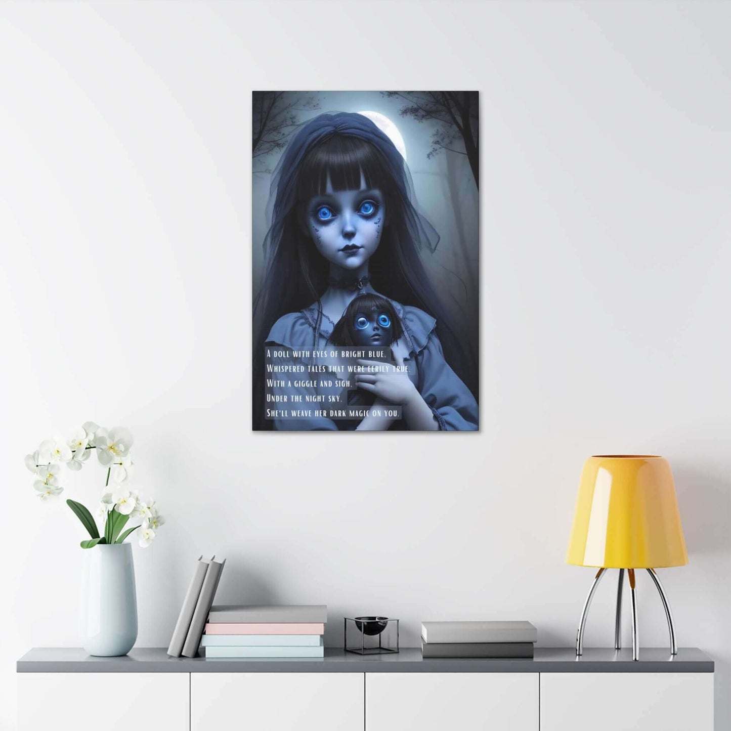 Midnight Whisperer: Spooky Yokai Canvas Wall Art Inspired by Dark Limerick