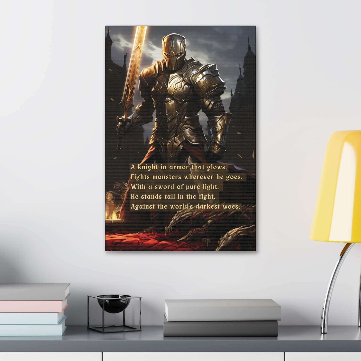 Knight of Light: D&D Inspired Warrior Knight Canvas Wall Art with Uplifting Limerick