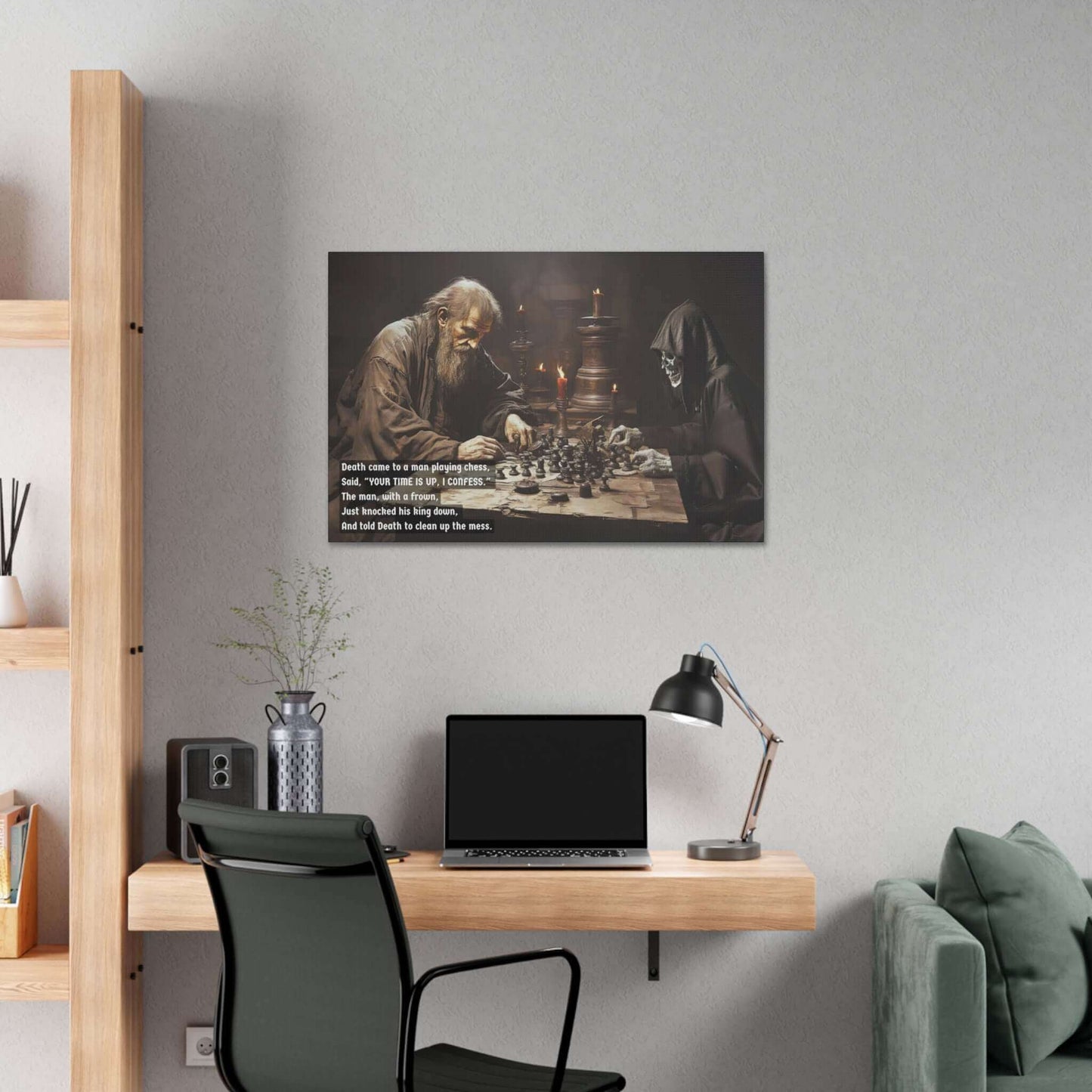 Checkmate with Death: Limerick-Inspired Canvas Wall Art of a Surprising Chess Duel