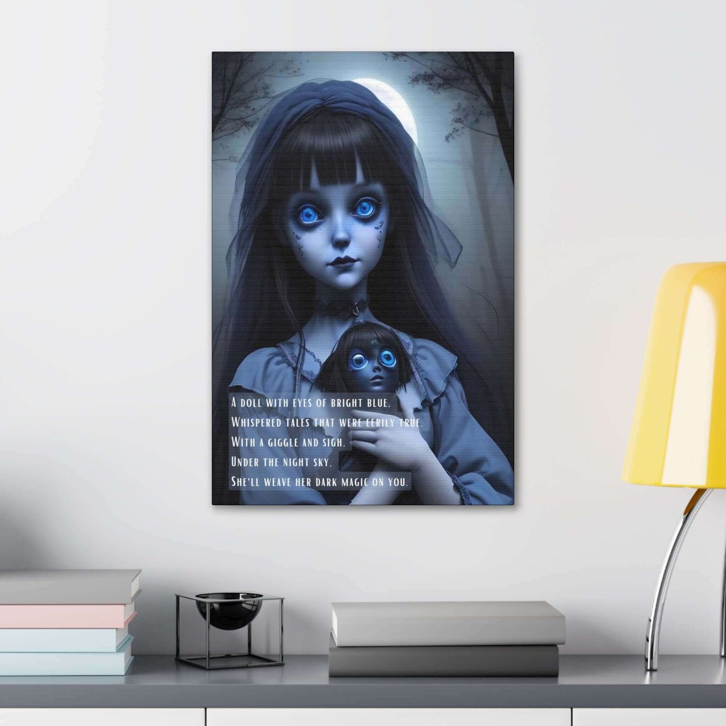 Midnight Whisperer: Spooky Yokai Canvas Wall Art Inspired by Dark Limerick