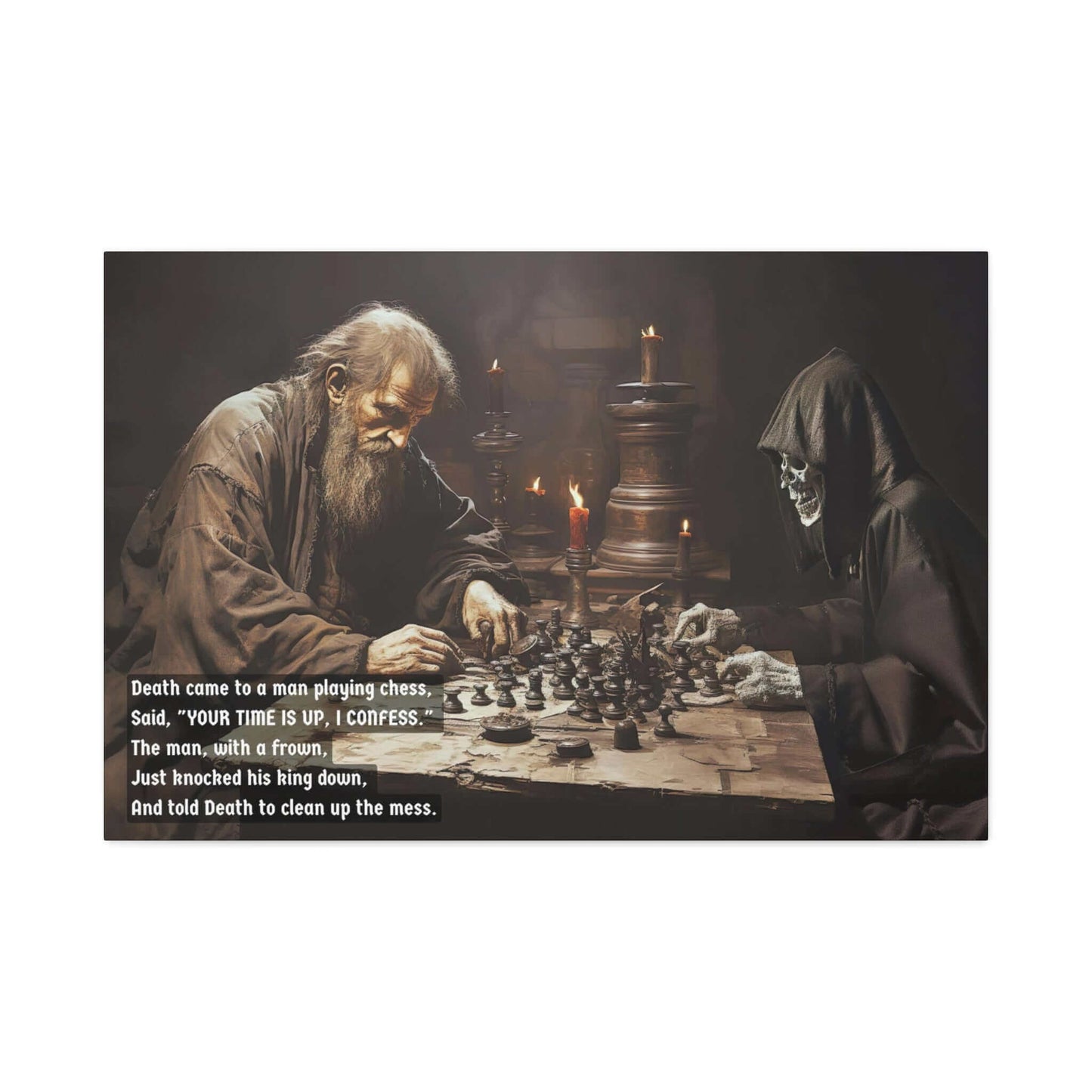 Checkmate with Death: Limerick-Inspired Canvas Wall Art of a Surprising Chess Duel