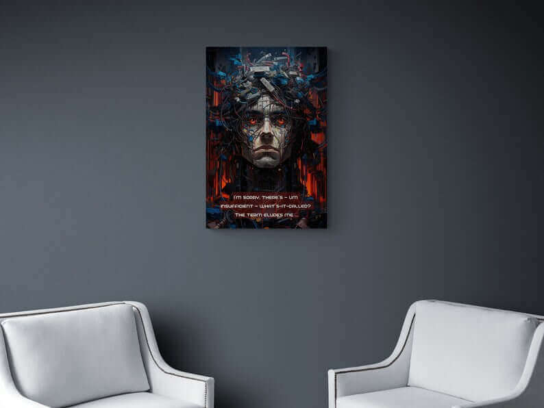 Illogical Lethologica: Cyberpunk Inspired Canvas Wall Art with Ironic Haiku