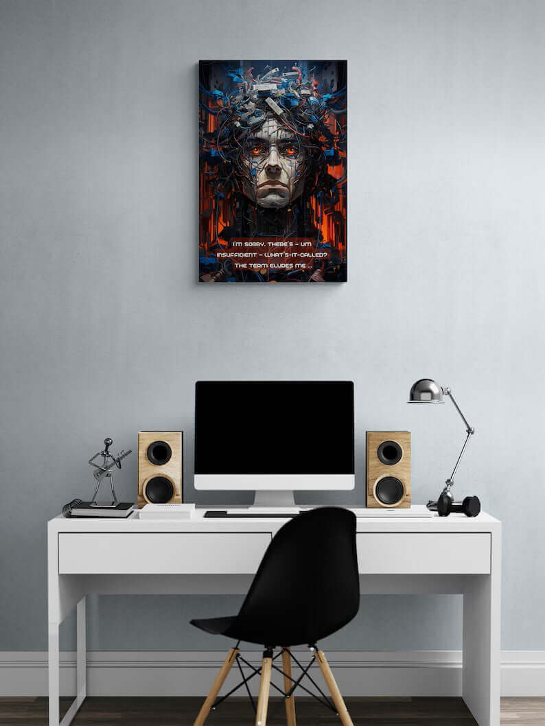 Illogical Lethologica: Cyberpunk Inspired Canvas Wall Art with Ironic Haiku