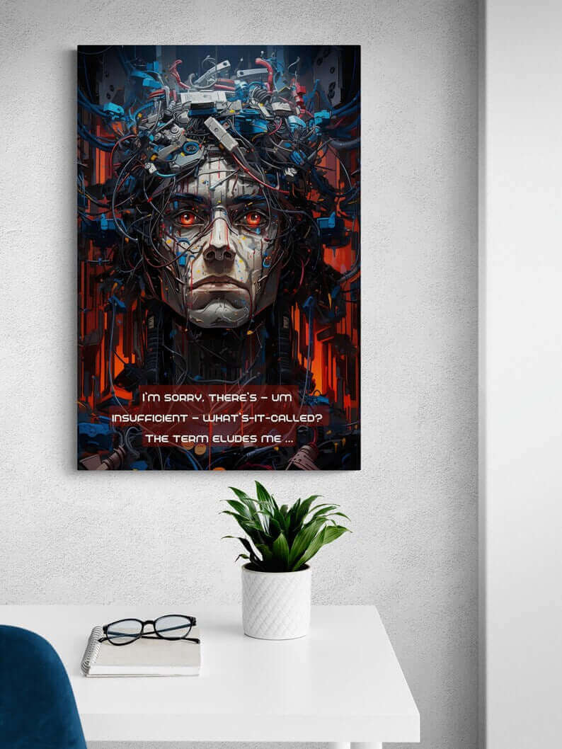 Illogical Lethologica: Cyberpunk Inspired Canvas Wall Art with Ironic Haiku