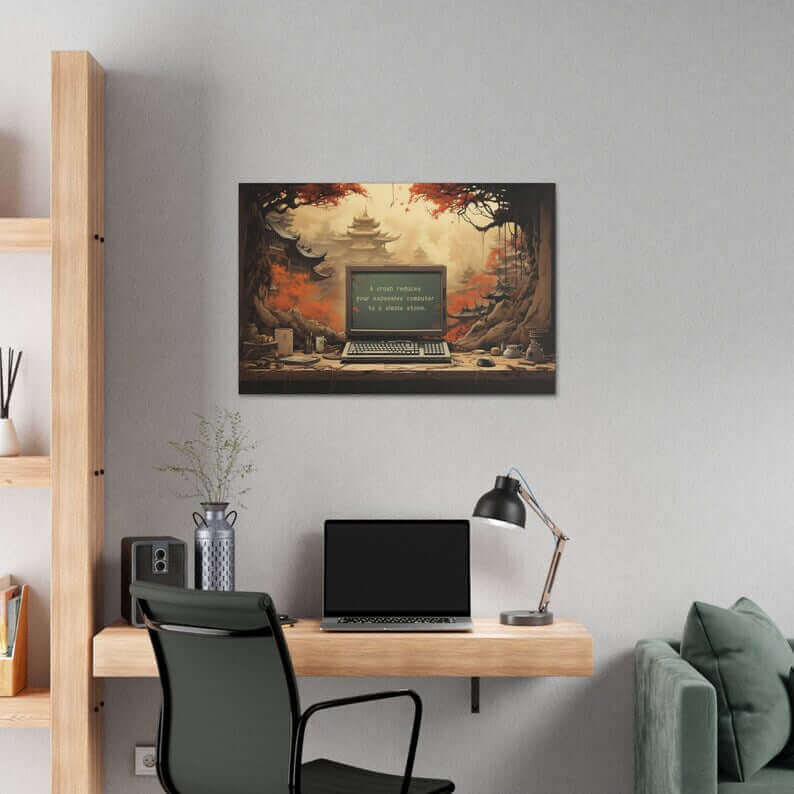 Silence after the Crash: Asian-Inspired Forest Temple Poster Wall Art with Astute Haiku