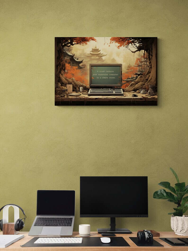 Silence after the Crash: Asian-Inspired Forest Temple Poster Wall Art with Astute Haiku