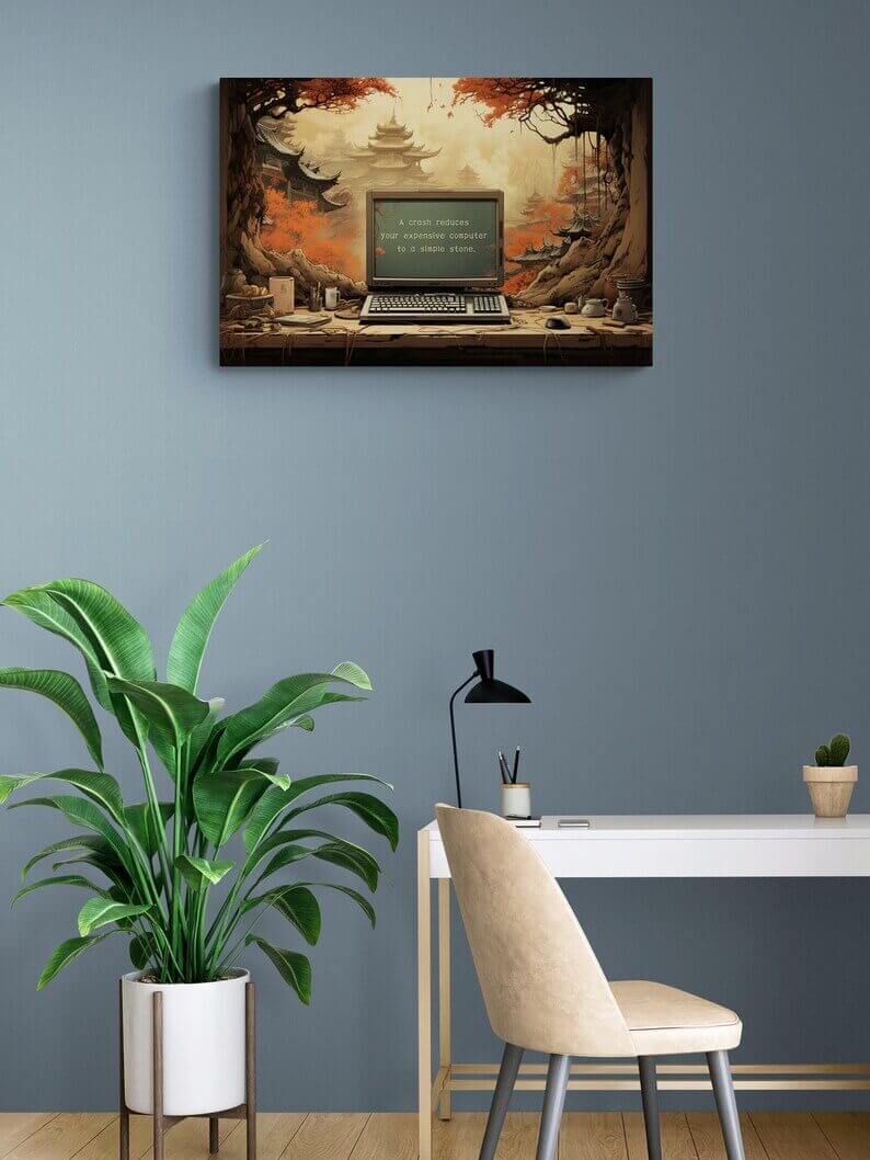 Silence after the Crash: Asian-Inspired Forest Temple Poster Wall Art with Astute Haiku