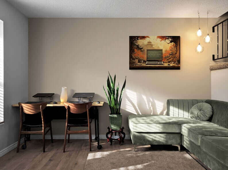 Silence after the Crash: Asian-Inspired Forest Temple Poster Wall Art with Astute Haiku