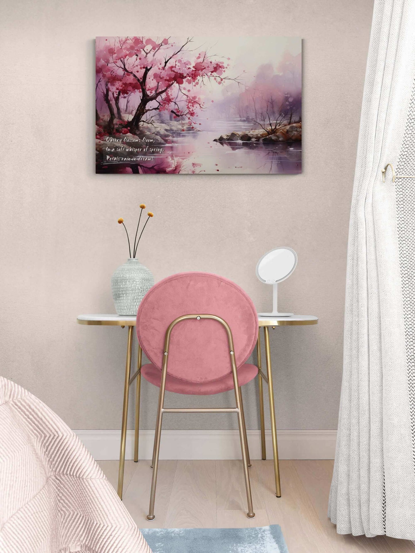 Whisper of Spring: Watercolor Cherry Blossom Haiku Inspired Canvas Wall Art