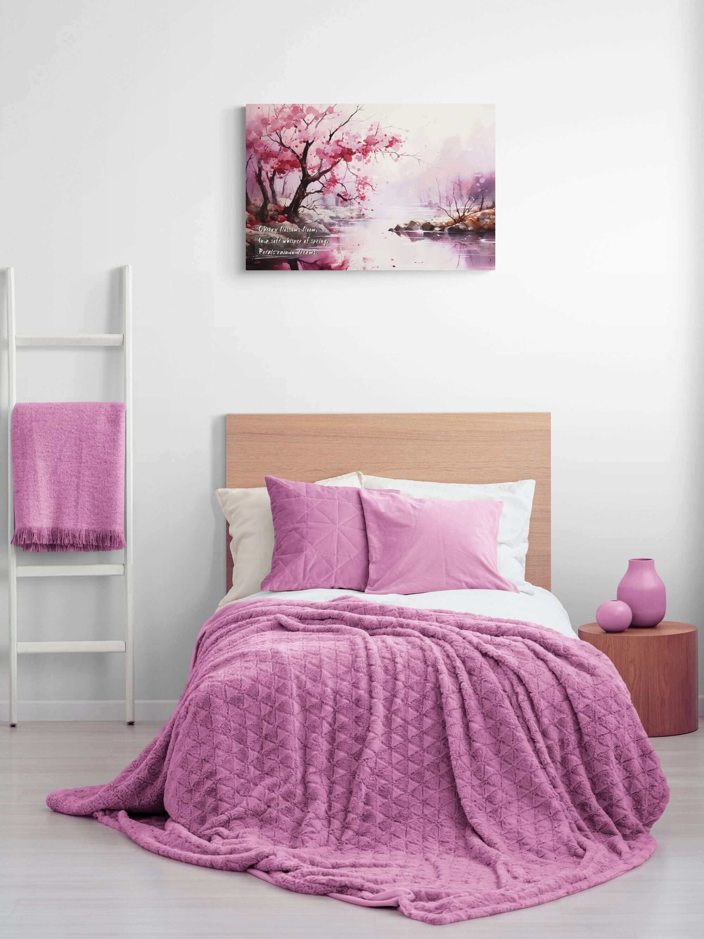 Whisper of Spring: Watercolor Cherry Blossom Haiku Inspired Canvas Wall Art