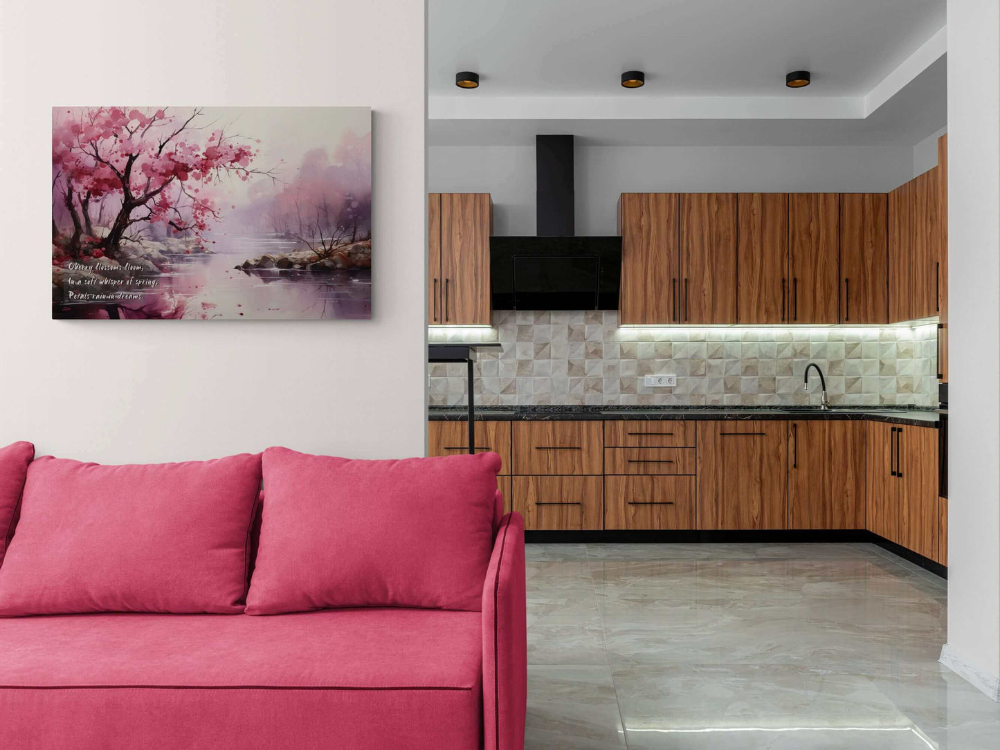 Whisper of Spring: Watercolor Cherry Blossom Haiku Inspired Canvas Wall Art