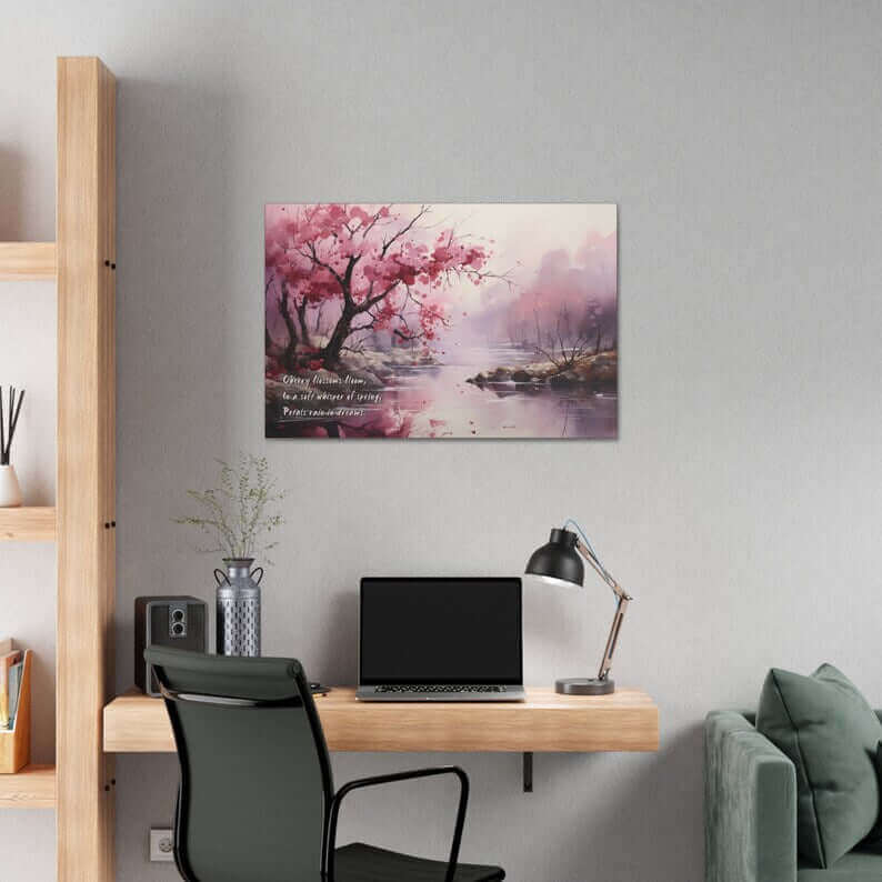 Whisper of Spring: Watercolor Cherry Blossom Haiku Inspired Canvas Wall Art