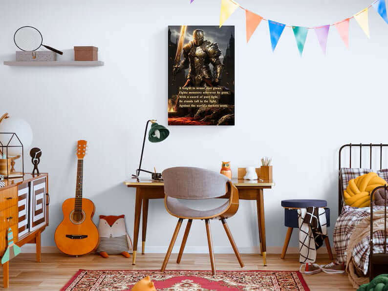 Knight of Light: D&D Inspired Warrior Knight Canvas Wall Art with Uplifting Limerick