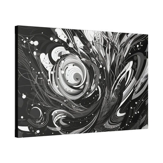 Vortex of Silence: Intricate Black & White Swirling Abstract Canvas Wall Art | NW-002c