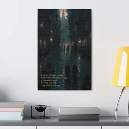 Eerie City 2: Haunting Gothic Style Canvas Wall Art with Chilling Limerick