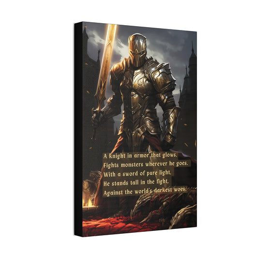 Knight of Light: D&D Inspired Warrior Knight Canvas Wall Art with Uplifting Limerick | LIM-005c