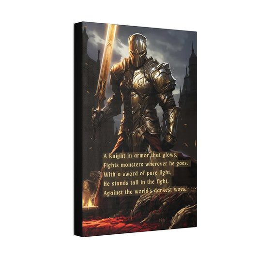 Knight of Light: D&D Inspired Warrior Knight Canvas Wall Art with Uplifting Limerick