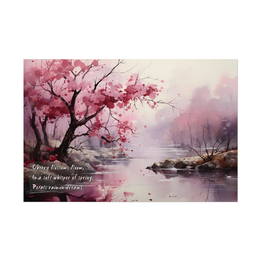 Whisper of Spring: Watercolor Cherry Blossom Haiku Inspired Poster Wall Art | HAI-008p