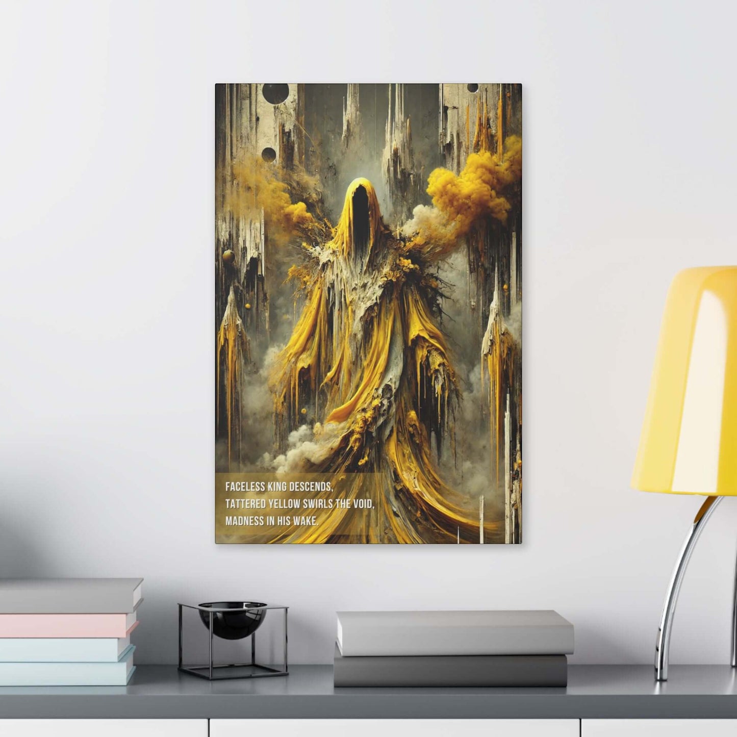 "Hastur The King in Yellow Canvas Art Print, Faceless Chaos, Tattered Yellow Robes, Cosmic Horror Decor"