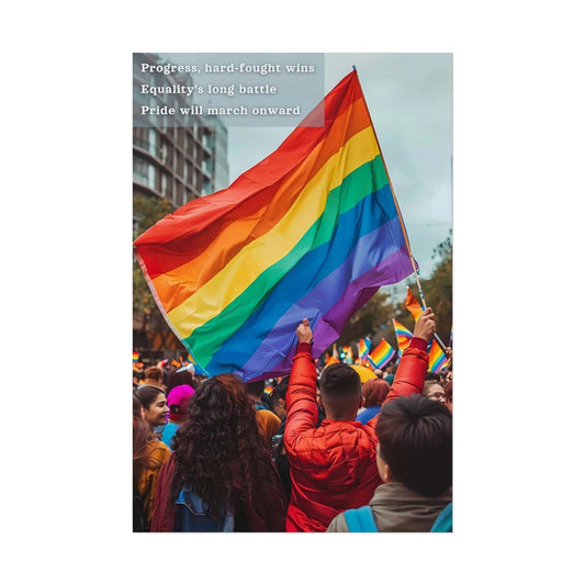 March Onward Celebrating Equality Poster Wall Art, Pride Parade with Rainbow Flag, Inspired by Resilient Haiku