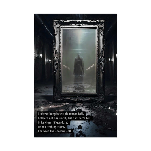 Reflections of the Unseen: Chilling Gothic Poster Wall Art with Haunting Limerick