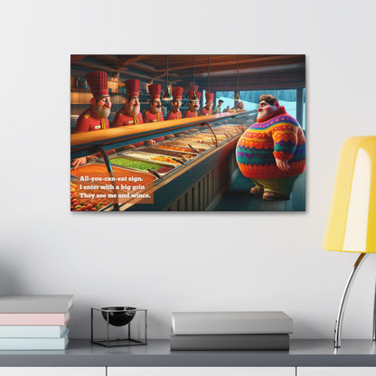 Challenge Accepted: Playful Scene of All-You-Can-Eat Canvas Wall Art with Silly Haiku | HAI-013c