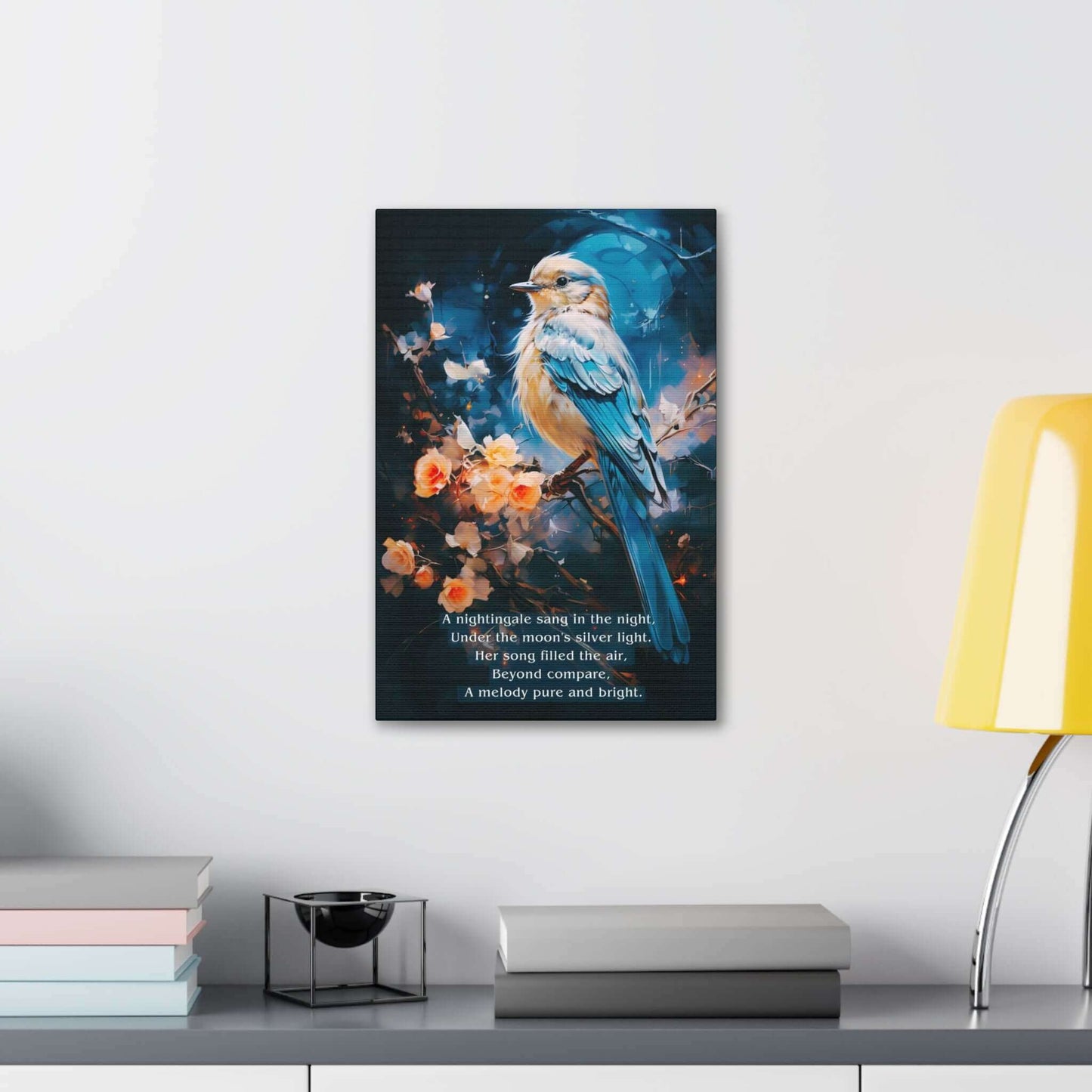 Moonlit Melody: Limerick-Inspired Nightingale in Moonlight Canvas Wall Art