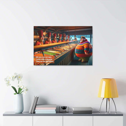 Challenge Accepted: Playful Scene of All-You-Can-Eat Canvas Wall Art with Silly Haiku | HAI-013c