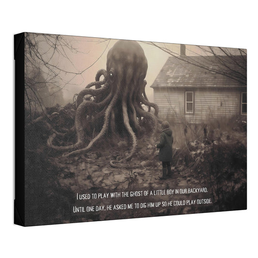 Come Play With Me: Macabre Lovecraftian Canvas Wall Art with Haunting 2-Sentence Horror Story | 2Sen-004c