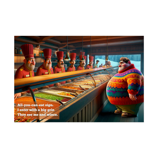 Challenge Accepted: Playful Scene of All-You-Can-Eat Poster Wall Art with Silly Haiku | HAI-013p