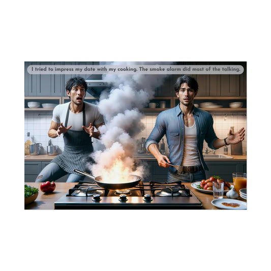Where There's Smoke: Comedic Cooking Disaster Poster Wall Art with Funny 2-Sentence Story | 2Sen-012p