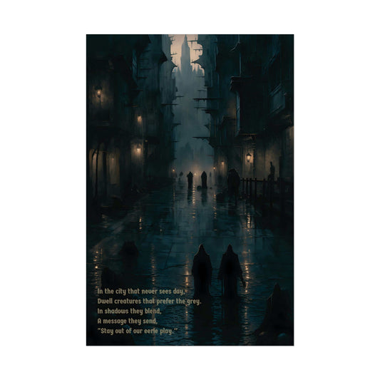 Eerie City 2: Haunting Gothic Style Poster Wall Art with Chilling Limerick