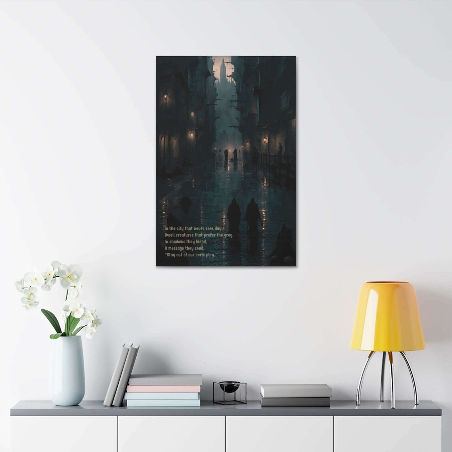 Eerie City 2: Haunting Gothic Style Canvas Wall Art with Chilling Limerick