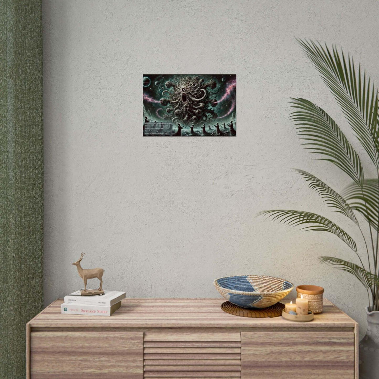 Cosmic Chaos Azathoth Limerick-Inspired Poster Wall Art, featuring cosmic entities and primordial chaos in a mesmerizing dark hue design.