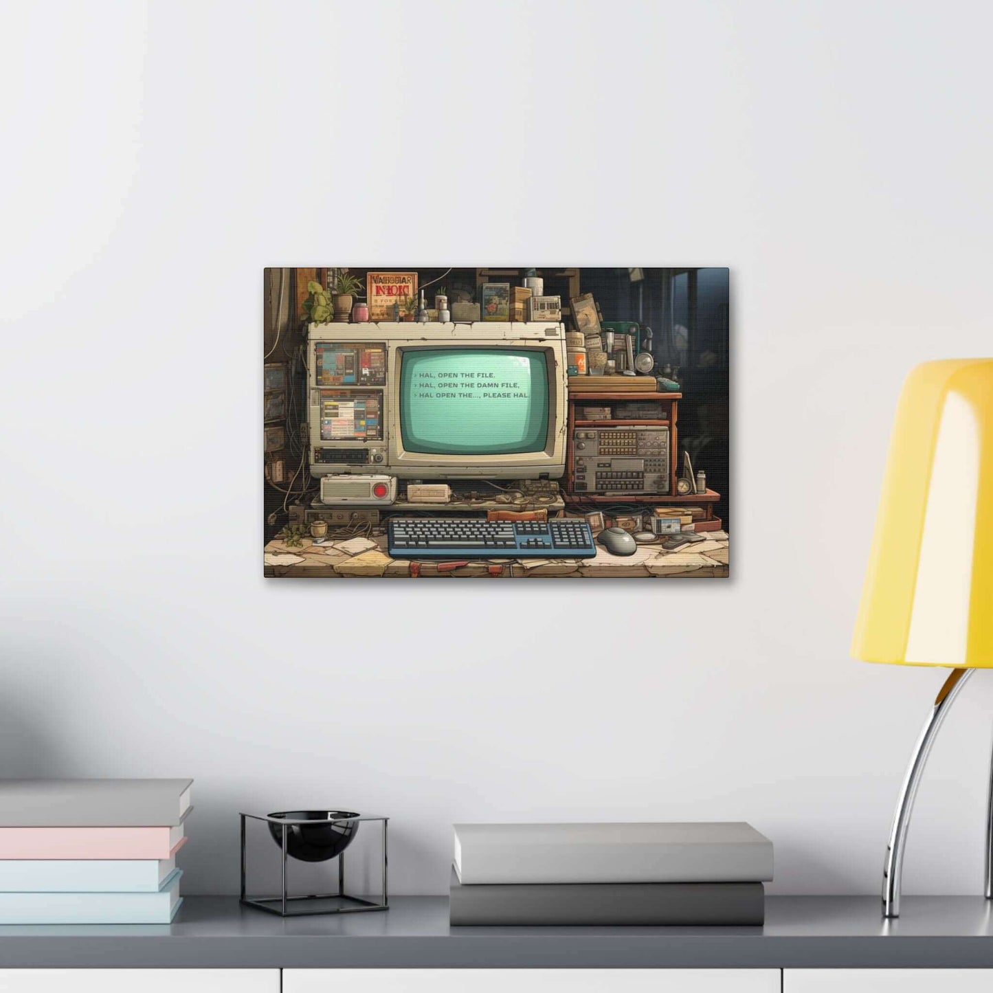 File Not Found: Nostalgic Anime Style Canvas Wall Art with Dystopian Tech Haiku