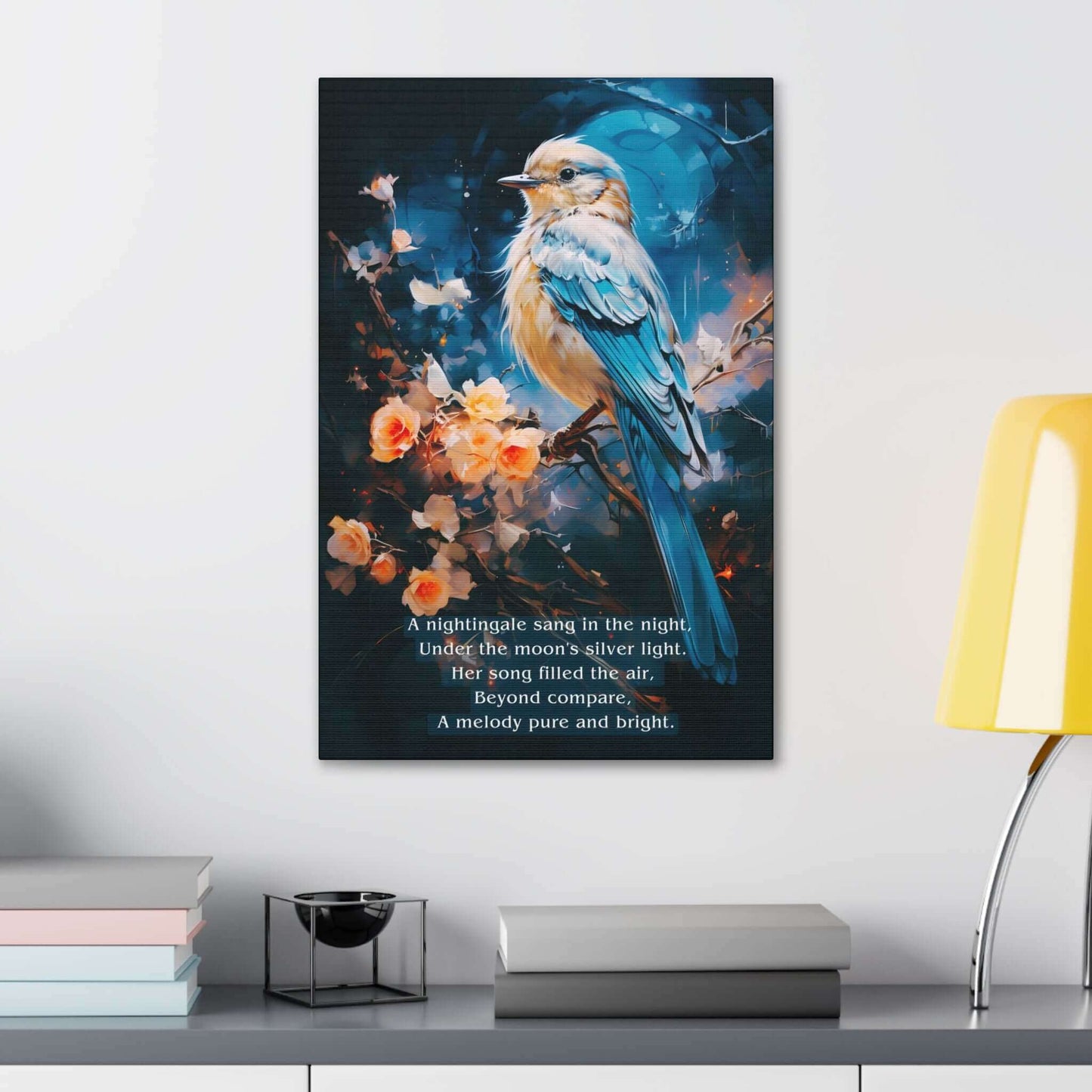 Moonlit Melody: Limerick-Inspired Nightingale in Moonlight Canvas Wall Art