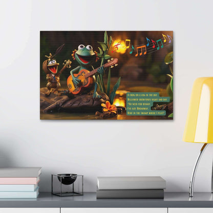 Showtunes in the Swamp: Claymation-Style Canvas Wall Art with Lively Limerick and Kitschy Charm