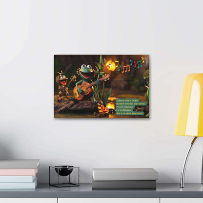 Showtunes in the Swamp: Claymation-Style Canvas Wall Art with Lively Limerick and Kitschy Charm