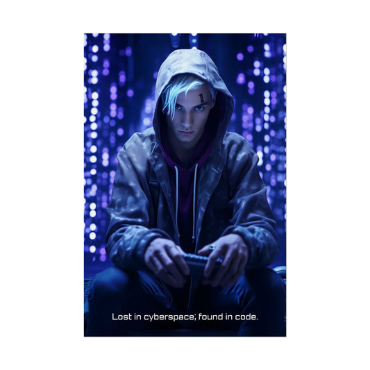 Cyberspace Epiphany: Cyberpunk Poster Wall Art with 6-Word Tech Story | 6W-004p