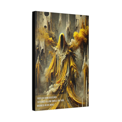 "Hastur The King in Yellow Lovecraft Canvas Art with Faceless King in Tattered Yellow Robes Surrounded by Chaotic Energy"