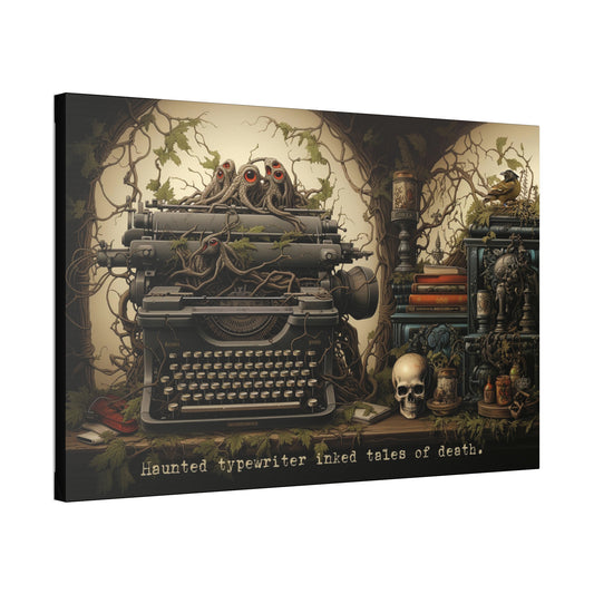 Tales of Death: Meticulously Detailed Gothic Typewriter Canvas Wall Art with 6-Word Story Art | 6W-009c