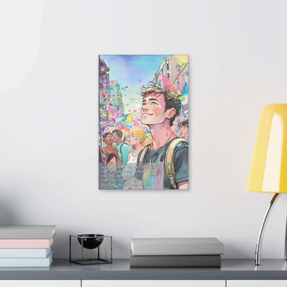 Joyful First: Vibrant Pride Parade Canvas Wall Art, Inspired by Colorful Limerick