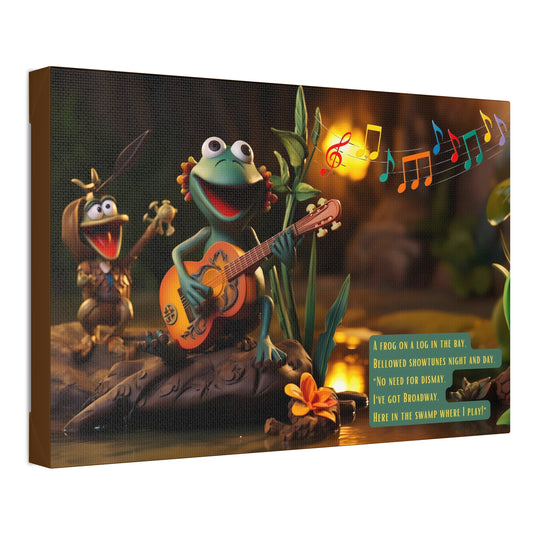 Showtunes in the Swamp: Claymation-Style Canvas Wall Art with Lively Limerick and Kitschy Charm | LIM-004c
