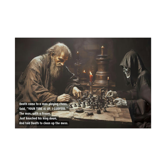 Checkmate with Death: Limerick-Inspired Poster Wall Art of a Surprising Chess Duel | LIM-009p